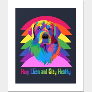 Colorful dog Keep Clean and Keep Health Posters and Art